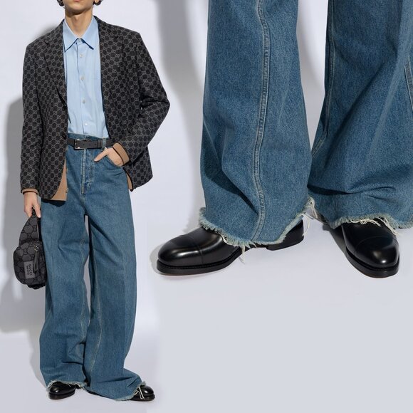 GUCCI SHOES MENS BLACK LEATHER INTERLOCKING G LOGO DERBY OXFORD sz 9 US 9.5 - Picture 2 of 15